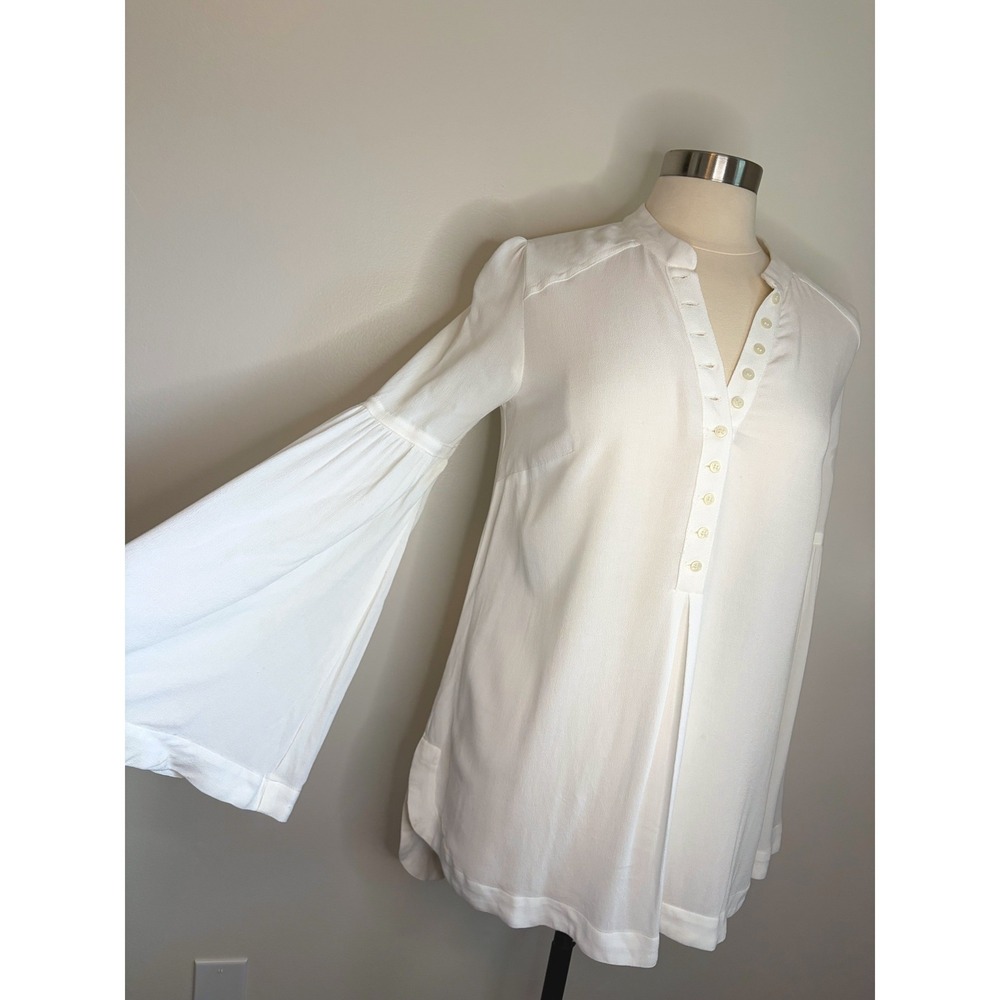Free People White Bell Sleeve Tunic Top Button Front Boho Hippie Festival XS